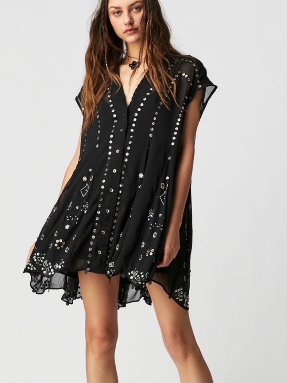 Free People Black Embellished Aston Mini Dress